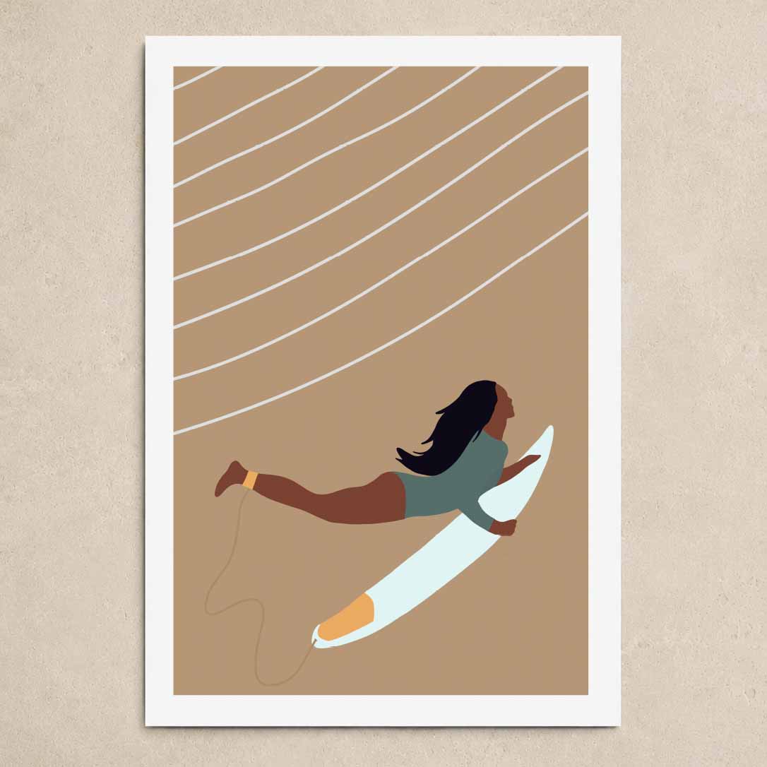 Affiche Surfeuse – Déco Surf aux Tons Beige