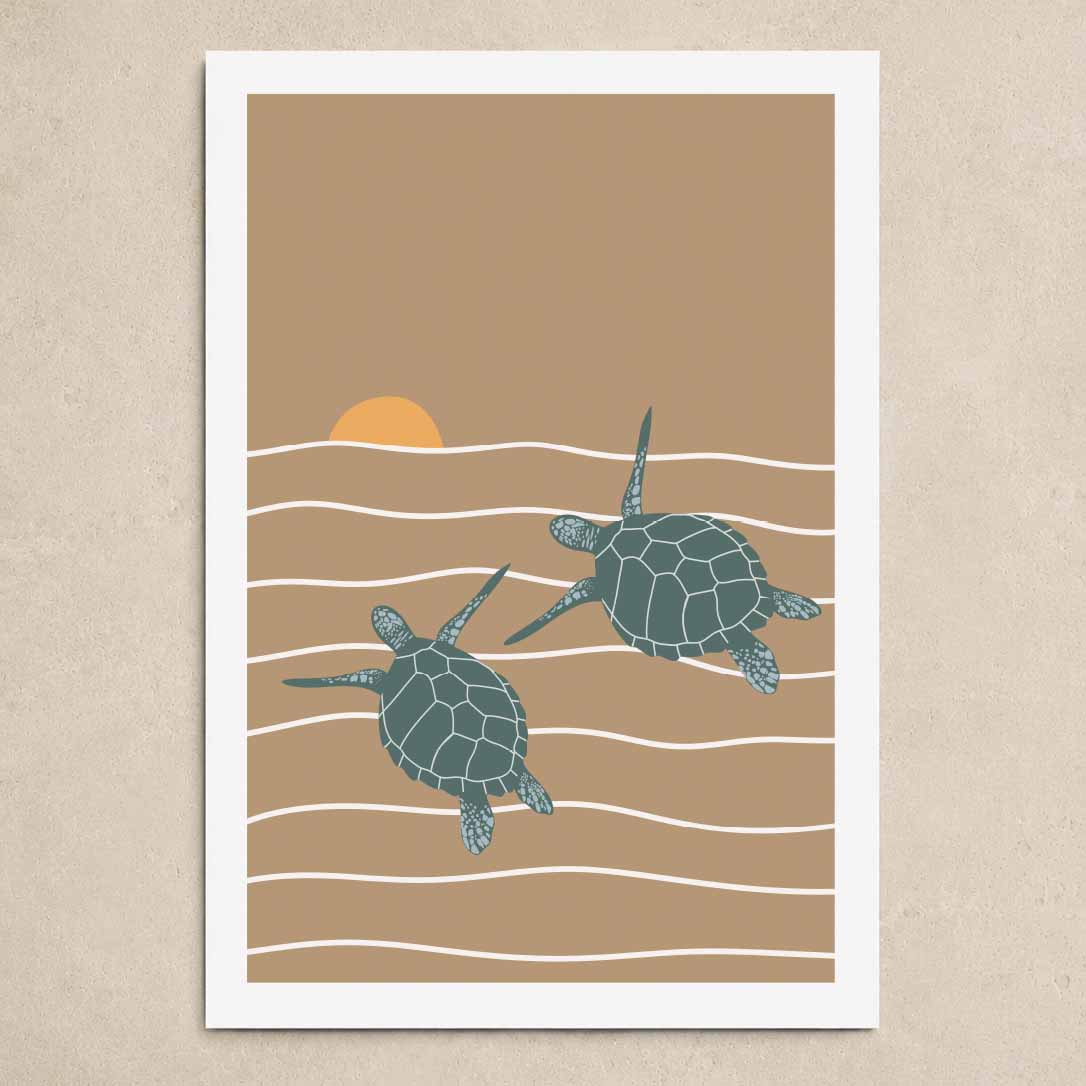 Affiche Tortues – Déco Marine aux Tons Beige