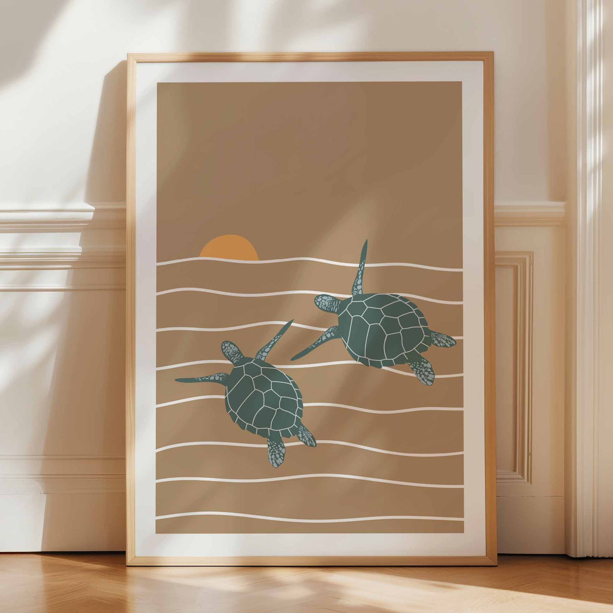 Affiche Tortues – Déco Marine aux Tons Beige